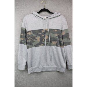 7th Ray Long Sleeve Hooded Gray & Camo Top-Size Medium